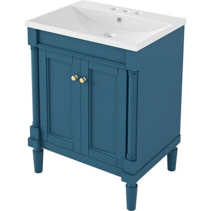 24" Bathroom Vanity with Top Sink, 2-Tier Modern Bathroom Storage Cabinet, Single Sink Bathroom Vanity, Large Storage Shelves