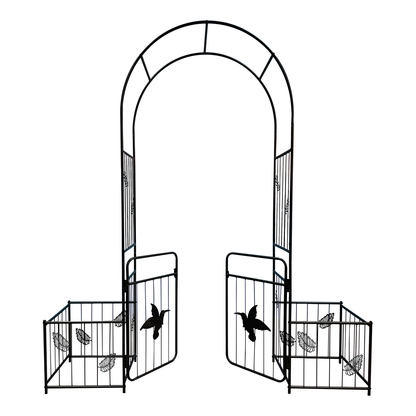 Metal Garden Arch with doors Garden Arbor Trellis Climbing Plants Support Arch Outdoor Arch Wedding Arch Party Events Archway Black