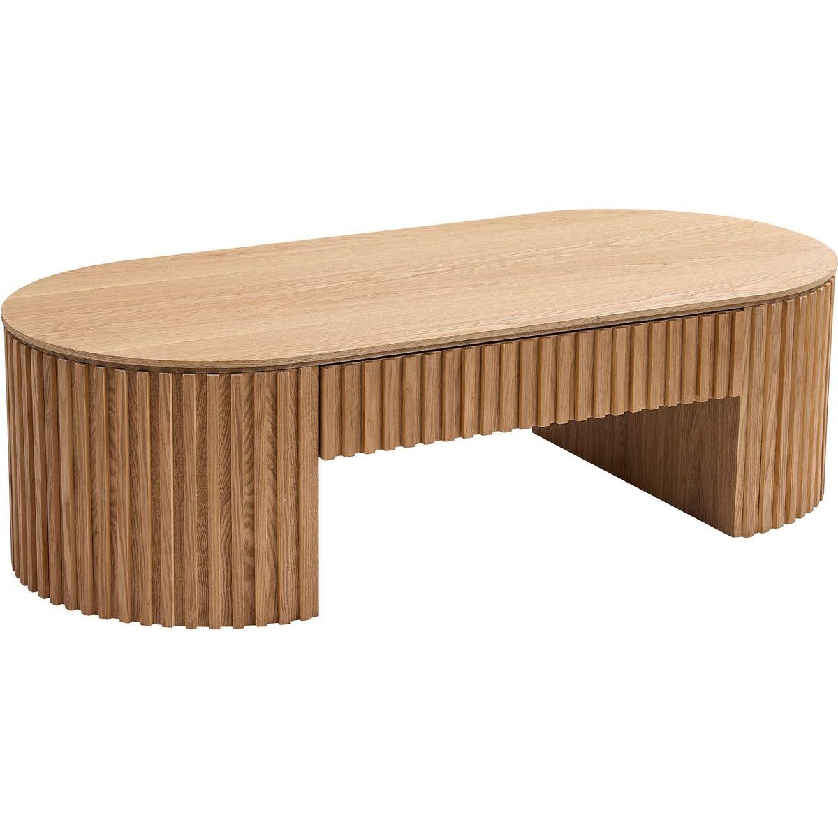 51.18'' Oval Wood Coffee Table With Drawer  Mid Century Modern Coffee Table Unique Coffee Table for Living Room Furniture, Tea Table OAK