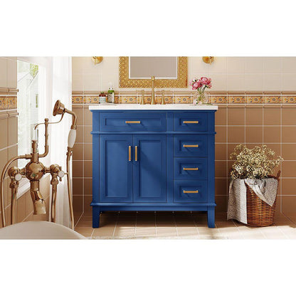 36-inch Bathroom Vanity with Resin Sink, Modern Bathroom Cabinet in Blue, Featuring Two Soft Close Doors and Four Drawers