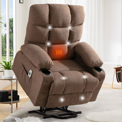 Power Lift Recliner Chair Recliners for Elderly with Heat and Massage Recliner Chair for Living Room with Infinite Position and Side Pocket,USB Charge Port.BROWN