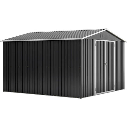 Outdoor Storage Shed 10x10 FT, Utility Metal Tool Storage with Lockable Doors and Updated Frame Structure, Large Metal Garden Shed for Backyard, Patio Lawn, Black