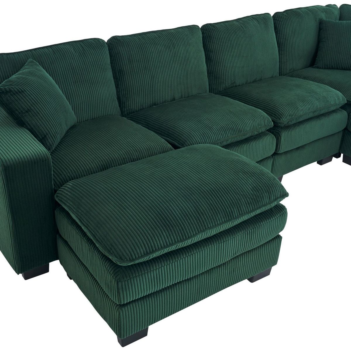 Modern U Shaped 6-seat Sectional Sofa Couch with one Ottoman and three toss pillows, Modular Sofa for Living Room,Corduroy sofa