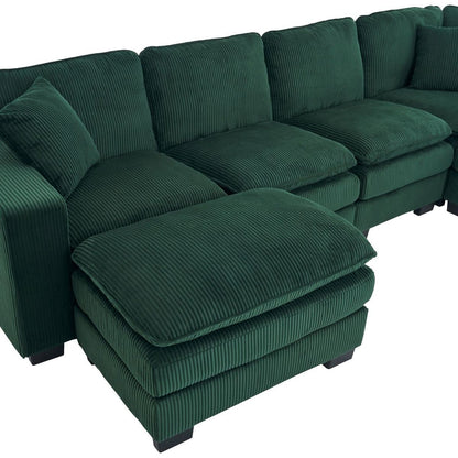 Modern U Shaped 6-seat Sectional Sofa Couch with one Ottoman and three toss pillows, Modular Sofa for Living Room,Corduroy sofa