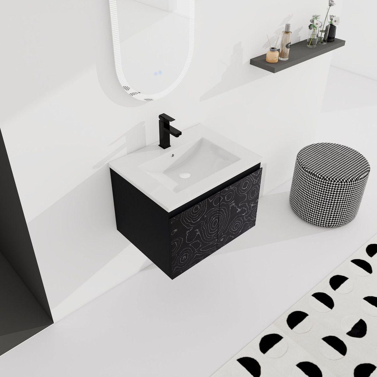 24" Floating Wall-Mounted Bathroom Vanity With Ceramics Sink & Soft-Close Cabinet Door, KD-Package