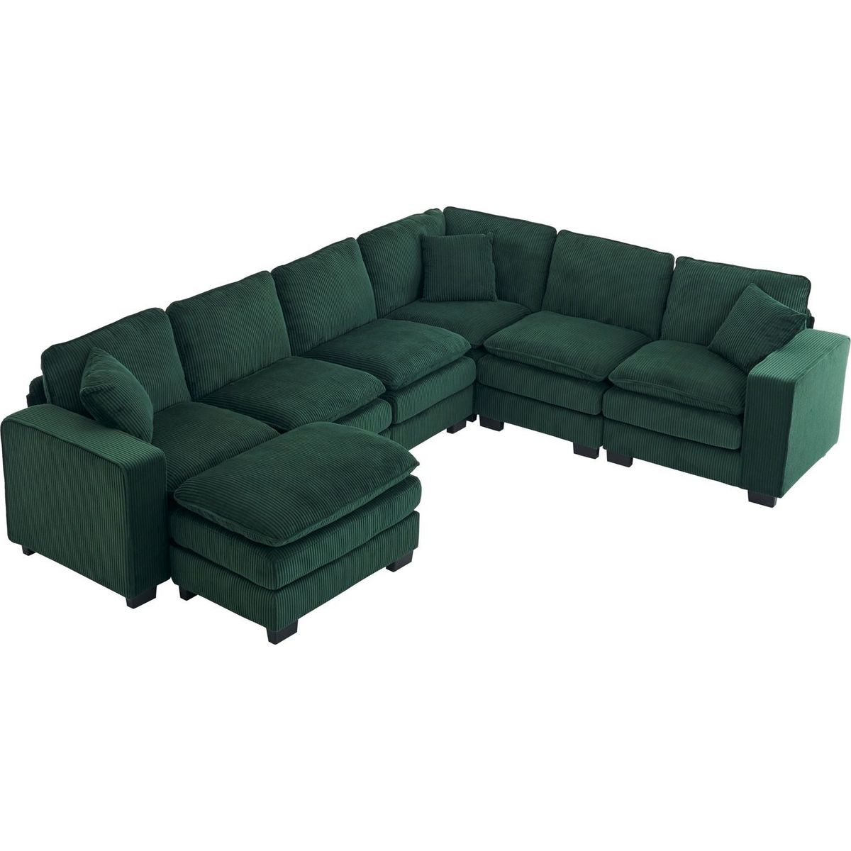 Modern U Shaped 6-seat Sectional Sofa Couch with one Ottoman and three toss pillows, Modular Sofa for Living Room,Corduroy sofa