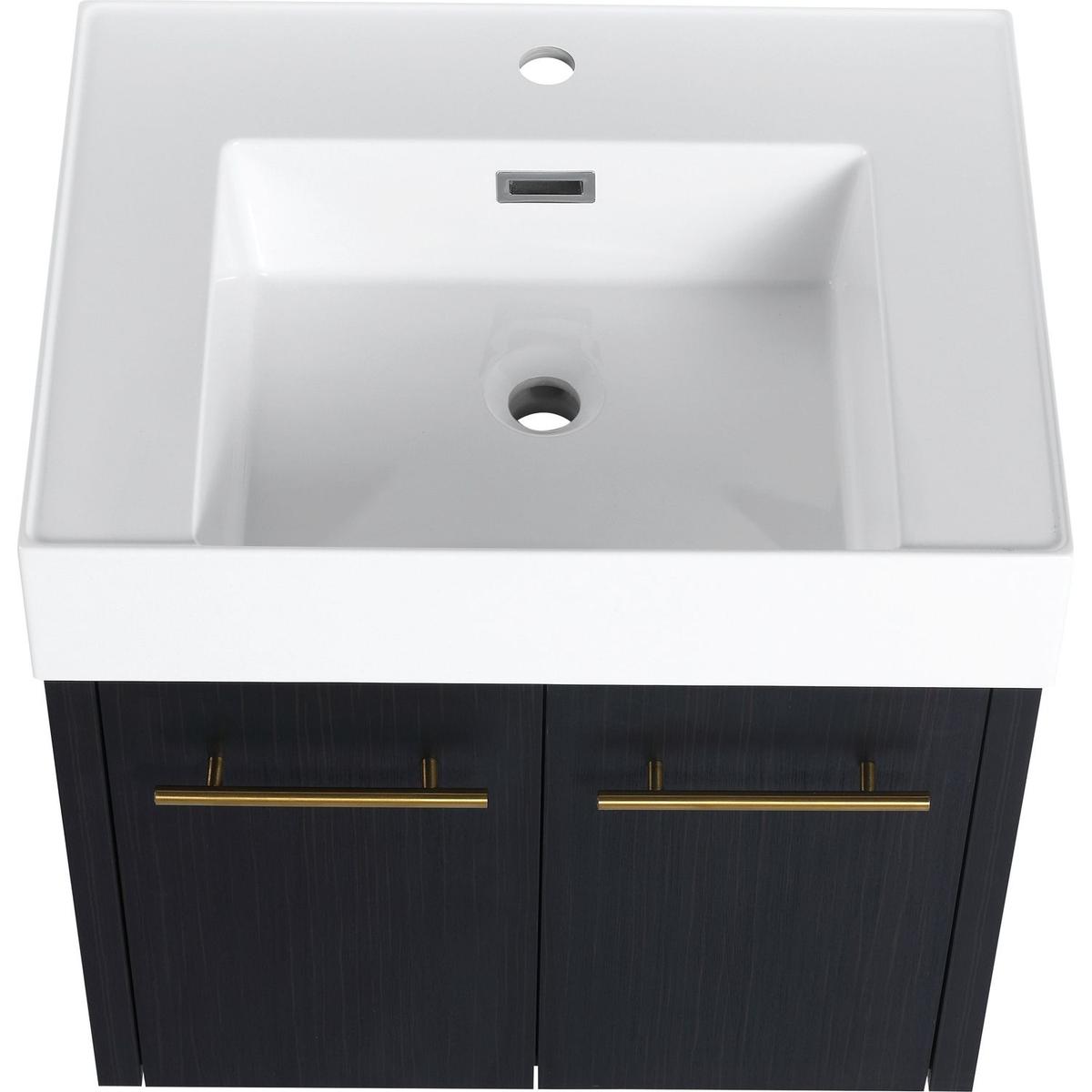 24 Inch Wall-Mounted Bathroom Vanity with Sink, Thick Edged Resin Basin, KD-Package