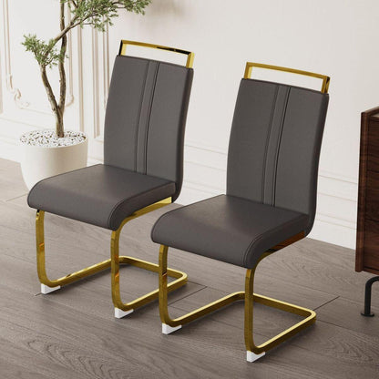 Modern Dining Chairs,PU Faux Leather High Back Upholstered Side Chair with C-shaped Tube. Plating Golden Metal Legs for Dining Room Kitchen Vanity Patio Club Guest Office Chair (Set of 4) (Grey+PU)