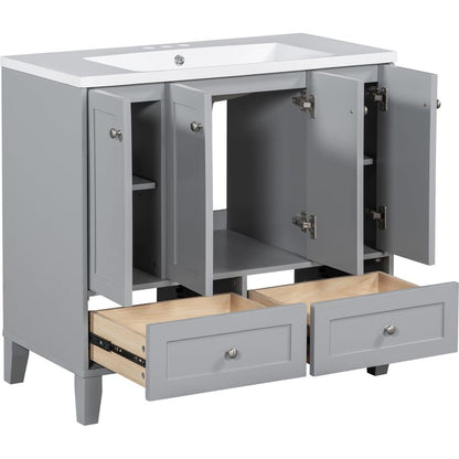 36" Bathroom Vanity with Resin Sink Combo,Solid Wood Frame Bathroom Storage Cabinet, Freestanding Vanity Set with 4 Soft Closing Doors& 2 Drawers