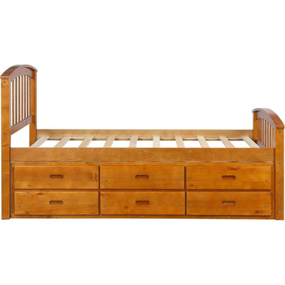 Twin Size Platform Storage Bed Solid Wood Bed with 6 Drawers