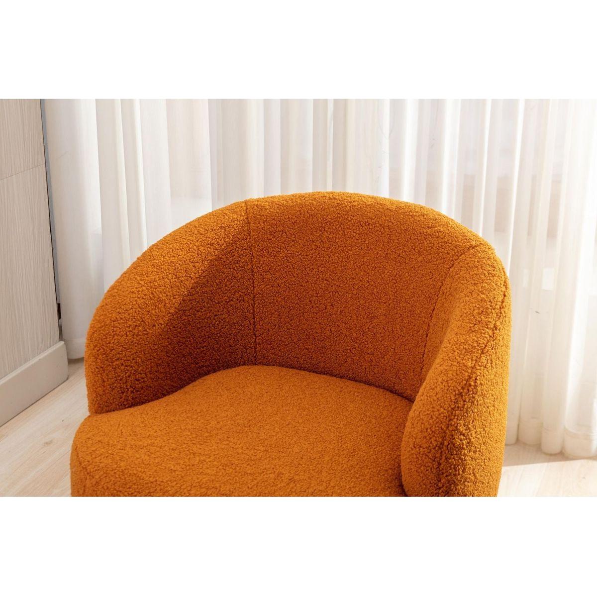 Teddy Fabric Swivel Accent Armchair Barrel Chair With Black Powder Coating Metal Ring,Caramel