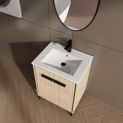 24 Inch Bathroom Vanity Base with basin, Storage Cabinet with Doors, Engineered Wood