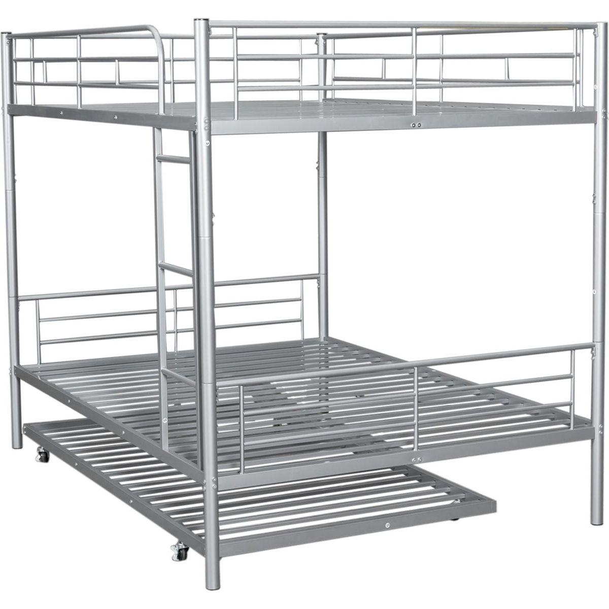 Full Over Full Metal Bunk Bed with Trundle, Silver