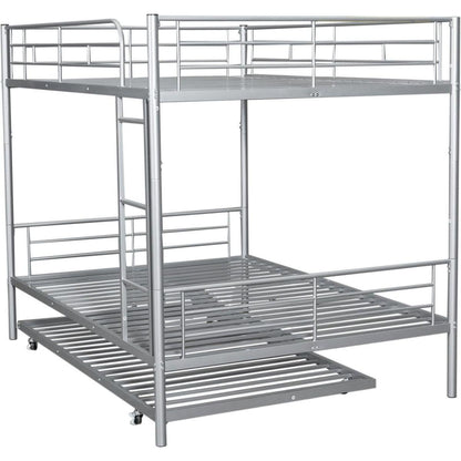 Full Over Full Metal Bunk Bed with Trundle, Silver