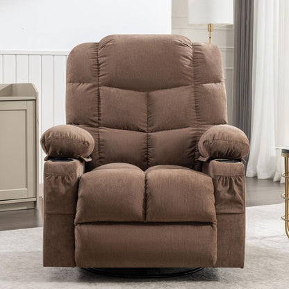 Massage Rocker Recliner Chair Rocking Chairs for Adults Oversized with 2 Cup Holders, USB Charge Port Soft Features a Manual Massage and Heat.(A+B)BROWN