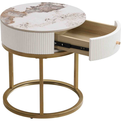 19.68 Inch Modern Nightstand with Drawer, Marble Round End Table with storage, Side Table for Living Room&Bedroom