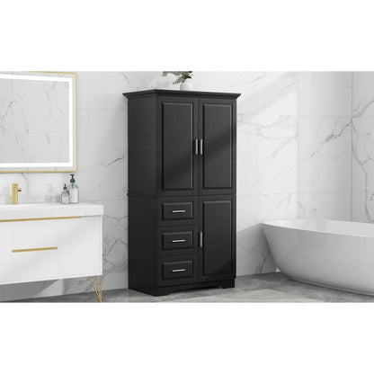 Tall and Wide Storage Cabinet with Doors for Bathroom/Office, Three Drawers, Black
