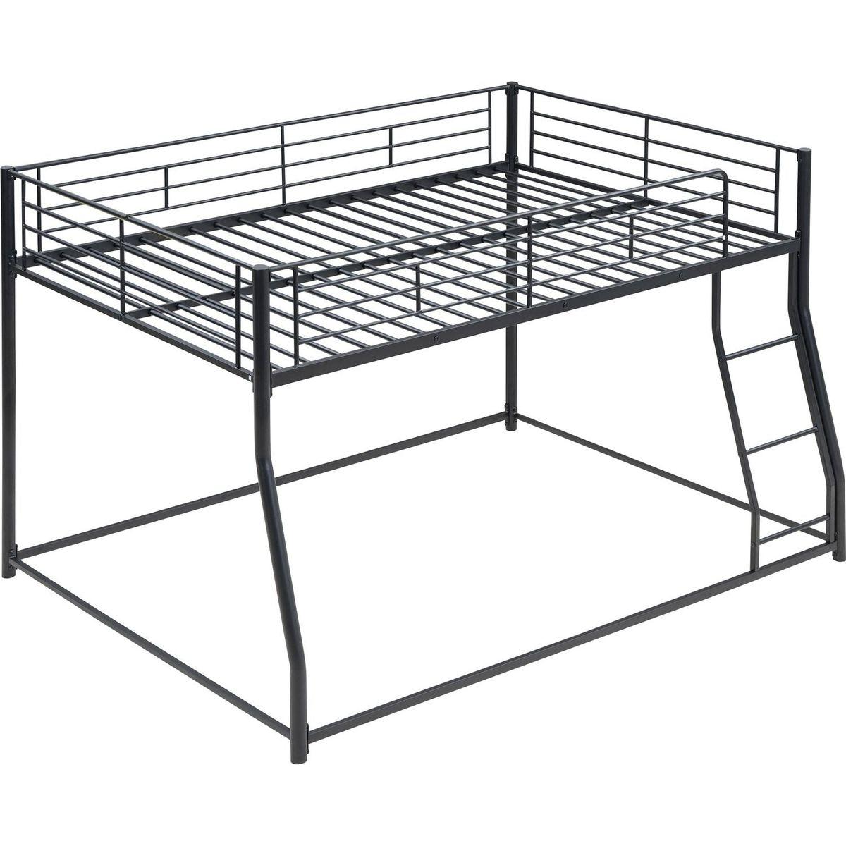 Metal Floor Bunk Bed, Full XL over Queen, Black