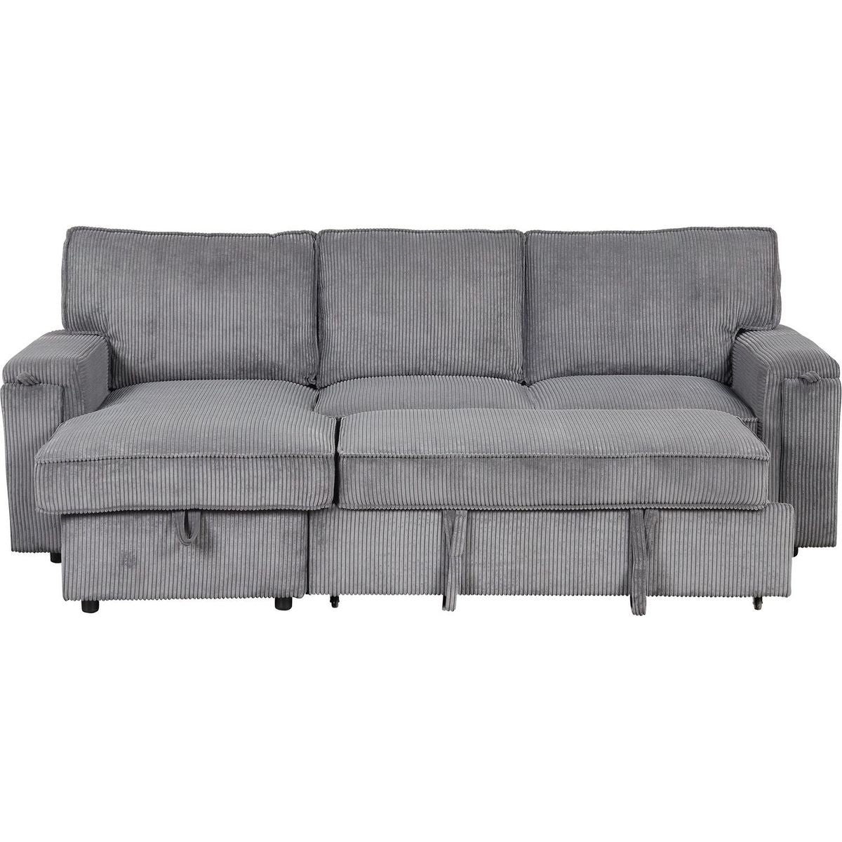 Upholstery Sleeper Sectional Sofa with Storage Bags and 2 cup holders on Arms