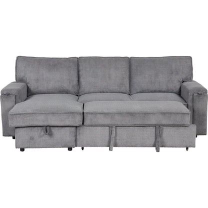 Upholstery Sleeper Sectional Sofa with Storage Bags and 2 cup holders on Arms
