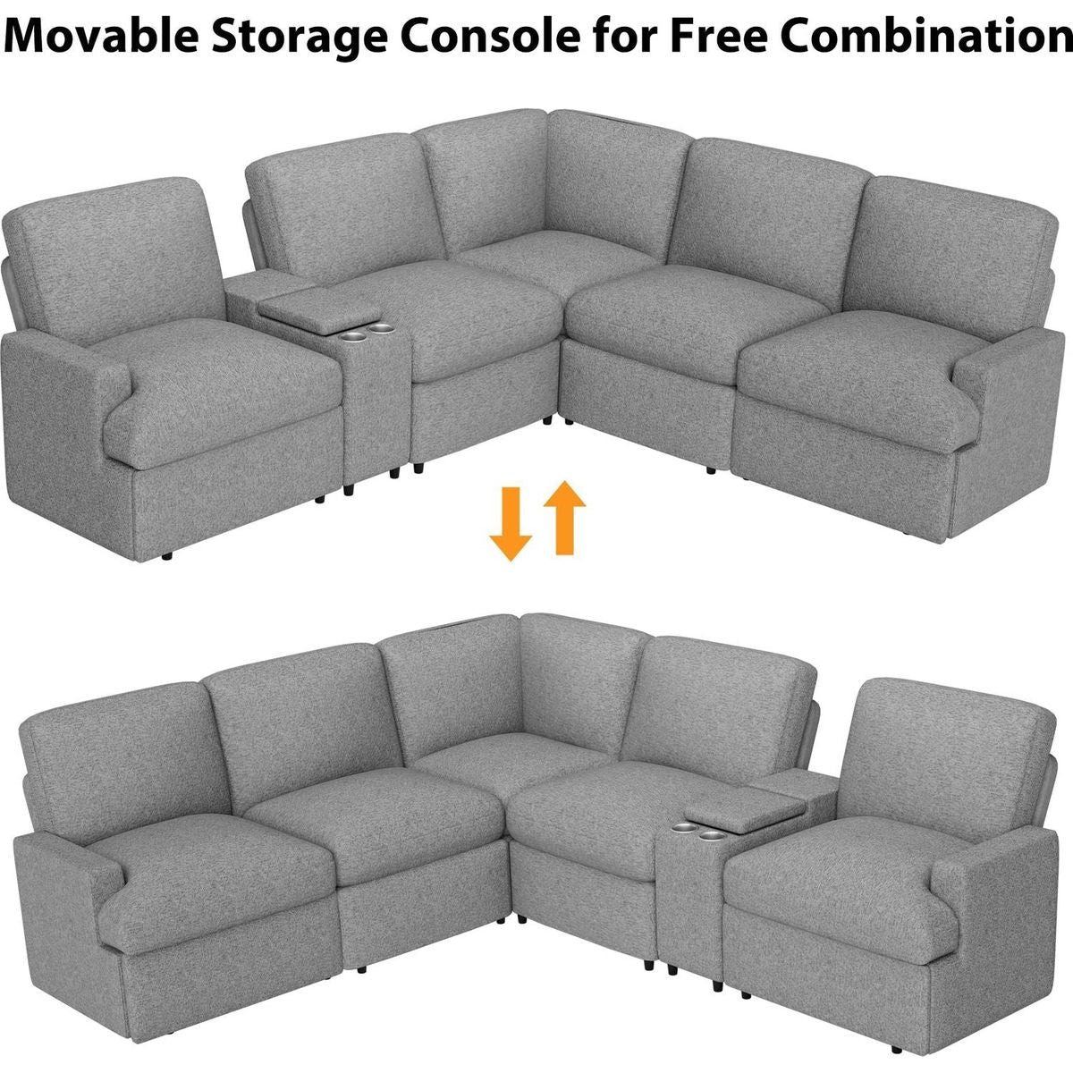 104" Power Recliner Corner Sofa Home Theater Reclining Sofa Sectional Couches with Storage Box, Cup Holders, USB Ports and Power Socket for Living Room, Grey