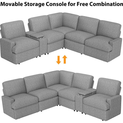 104" Power Recliner Corner Sofa Home Theater Reclining Sofa Sectional Couches with Storage Box, Cup Holders, USB Ports and Power Socket for Living Room, Grey