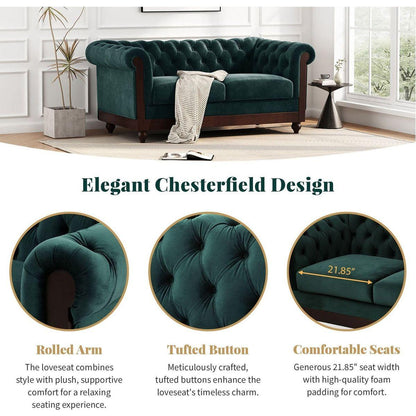 VIVALUX 59.44" Chesterfield Velvet Loveseat Sofa,2-Person Rolled Arm Dutch Plush Upholstered Sofa Couch with Tufted Button for Living Room, Bedroom, Small Places,Forest Green