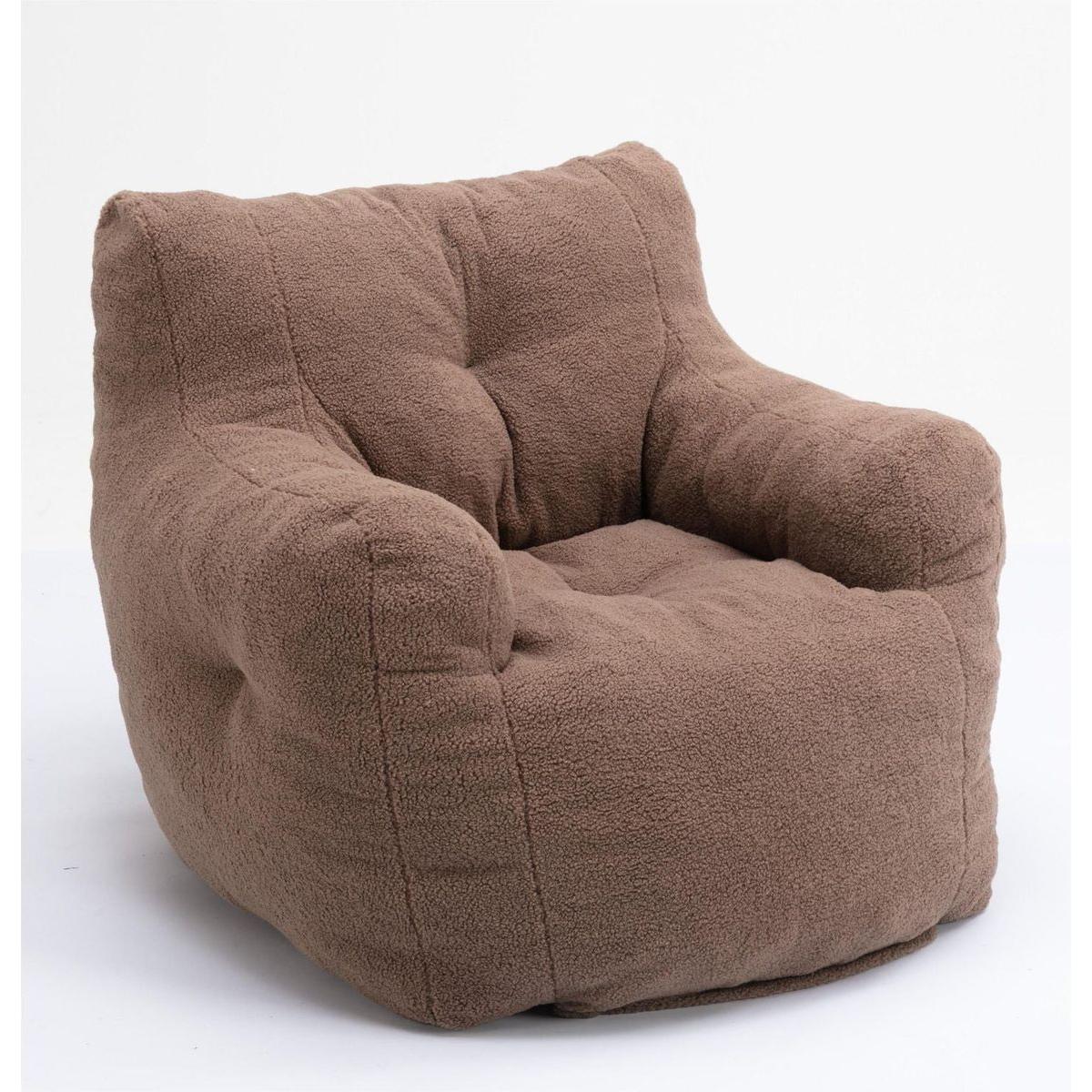 Soft Teddy Fabric Tufted Foam Bean Bag Chair With Teddy Fabric Coffee