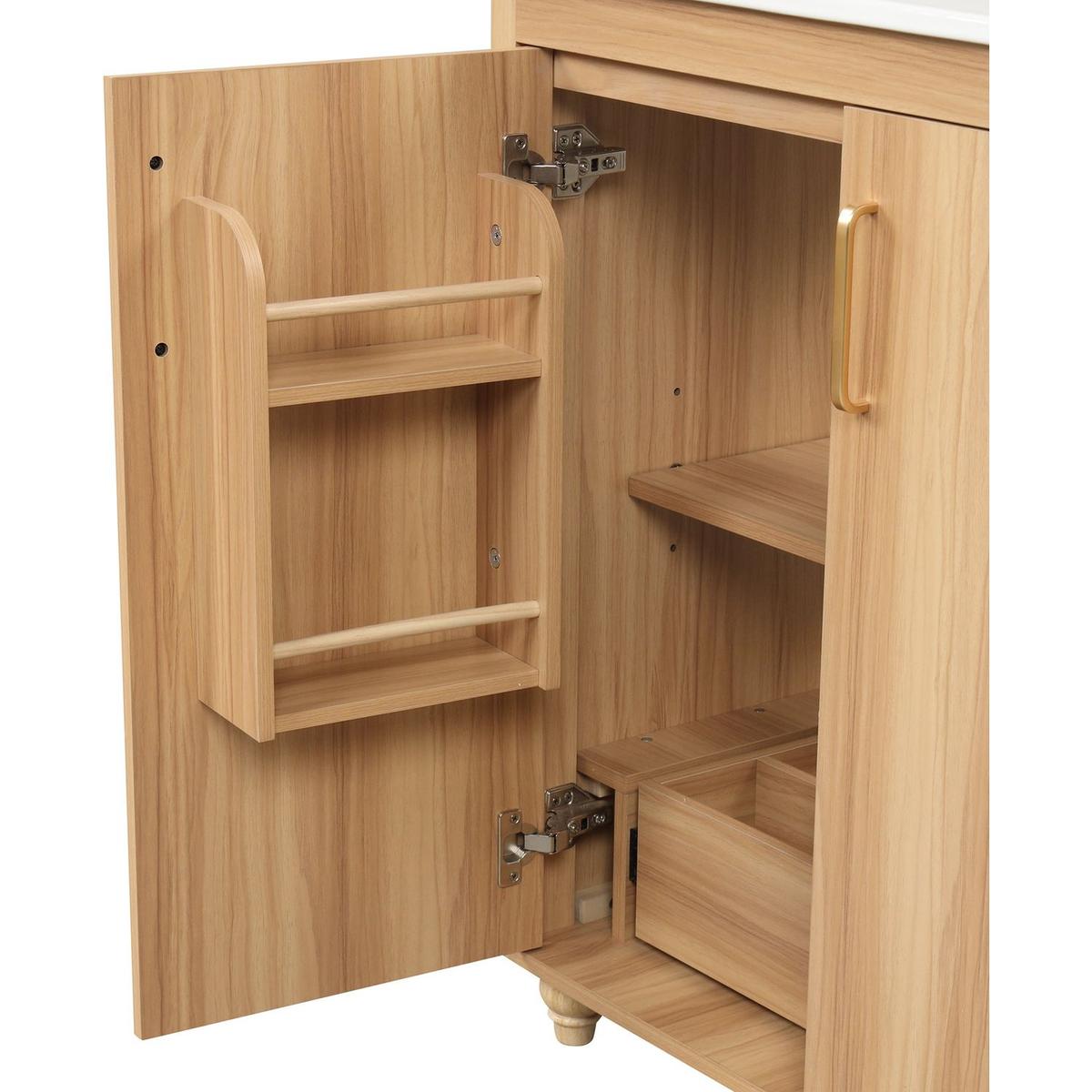 30" Bathroom Vanity with Sink Combo, Multi-functional Bathroom Cabinet with Doors and Drawer, MDF Board, Natural