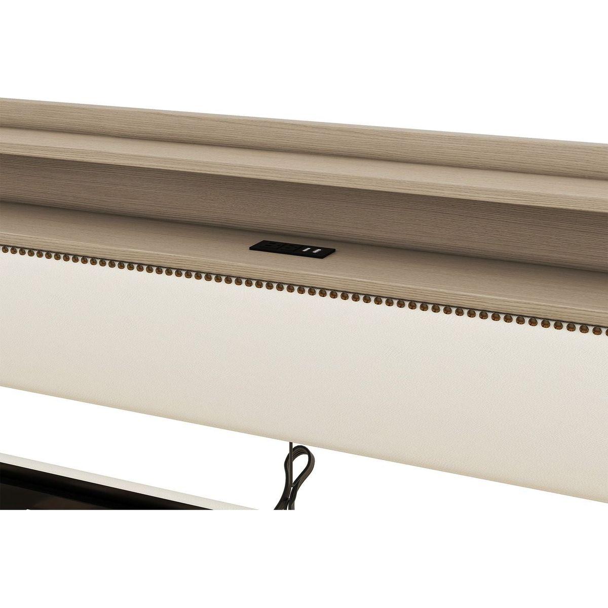 Twin Size Daybed with Storage Drawers, Upholstered Daybed with Charging Station and LED Lights, Beige