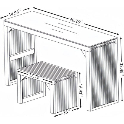Pine Dining Bench and Table, Indoor Wood Bench for Entryway,Living Room,Kitchen and Bedroom Table and Bench Set (Nature, Bench & Table) Small Tempered glass included