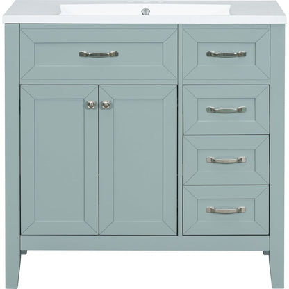 36" Bathroom Vanity with Sink Combo, Green Bathroom Cabinet with Drawers, Solid Frame and MDF Board