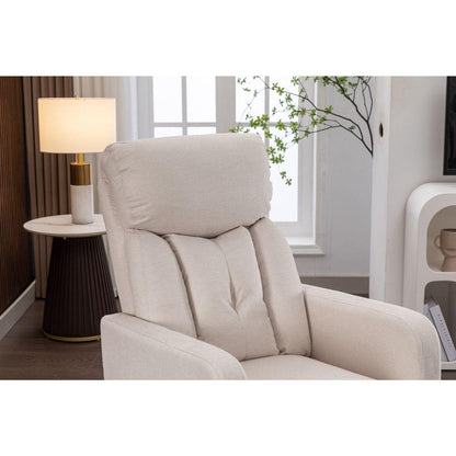 Linen Fabric Swivel Rocking Chair Gilder Chair With Pocket,Beige