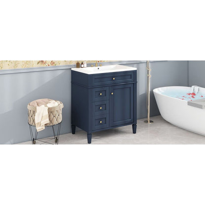 30" Bathroom Vanity with Top Sink, Modern Bathroom Storage Cabinet with 2 Drawers and a Tip-out Drawer, Single Sink Bathroom Vanity