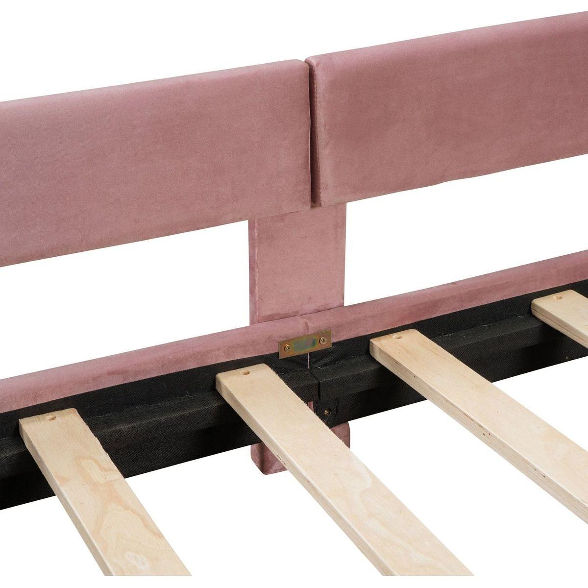 Twin Size Upholstered Daybed with Classic Stripe Shaped Headboard, Pink