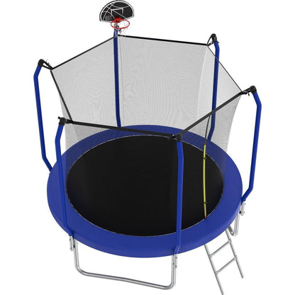 8FT Trampoline with Basketball Hoop, ASTM Approved Reinforced Type Outdoor Trampoline with Enclosure Net