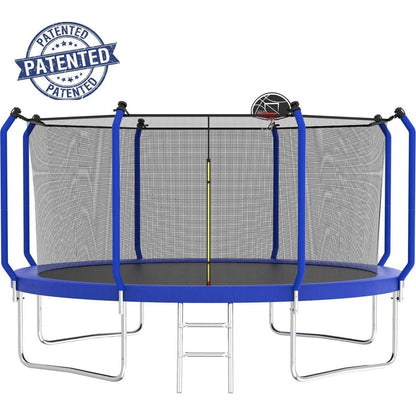 12FT Trampoline with Basketball Hoop, ASTM Approved Reinforced Type Outdoor Trampoline with Enclosure Net