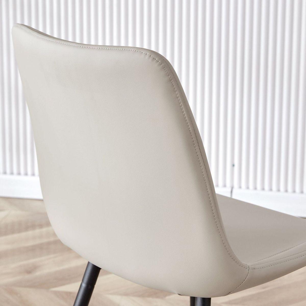 Light gray artificial leather backrest cushion dining chair, black metal legs, curved widened cushion design for more comfort, suitable for restaurants, kitchens, bedrooms, offices.(6 chairs) 0502