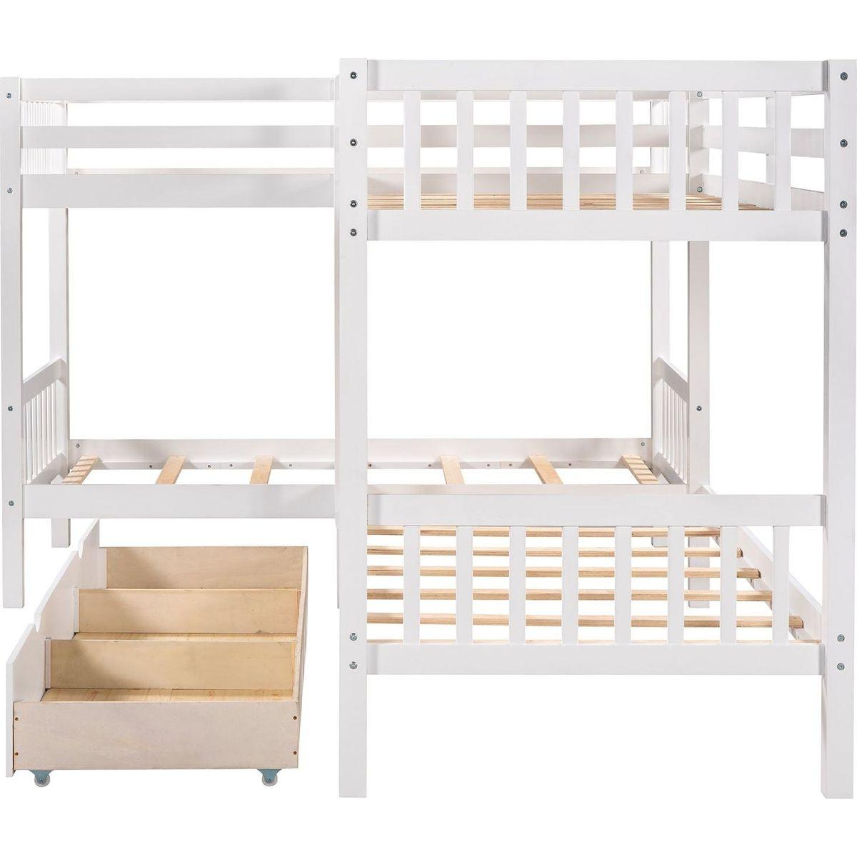 Twin L-Shaped Bunk bed with Drawers-Gray