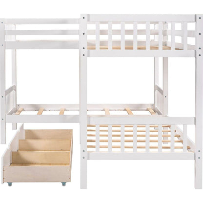 Twin L-Shaped Bunk bed with Drawers-Gray