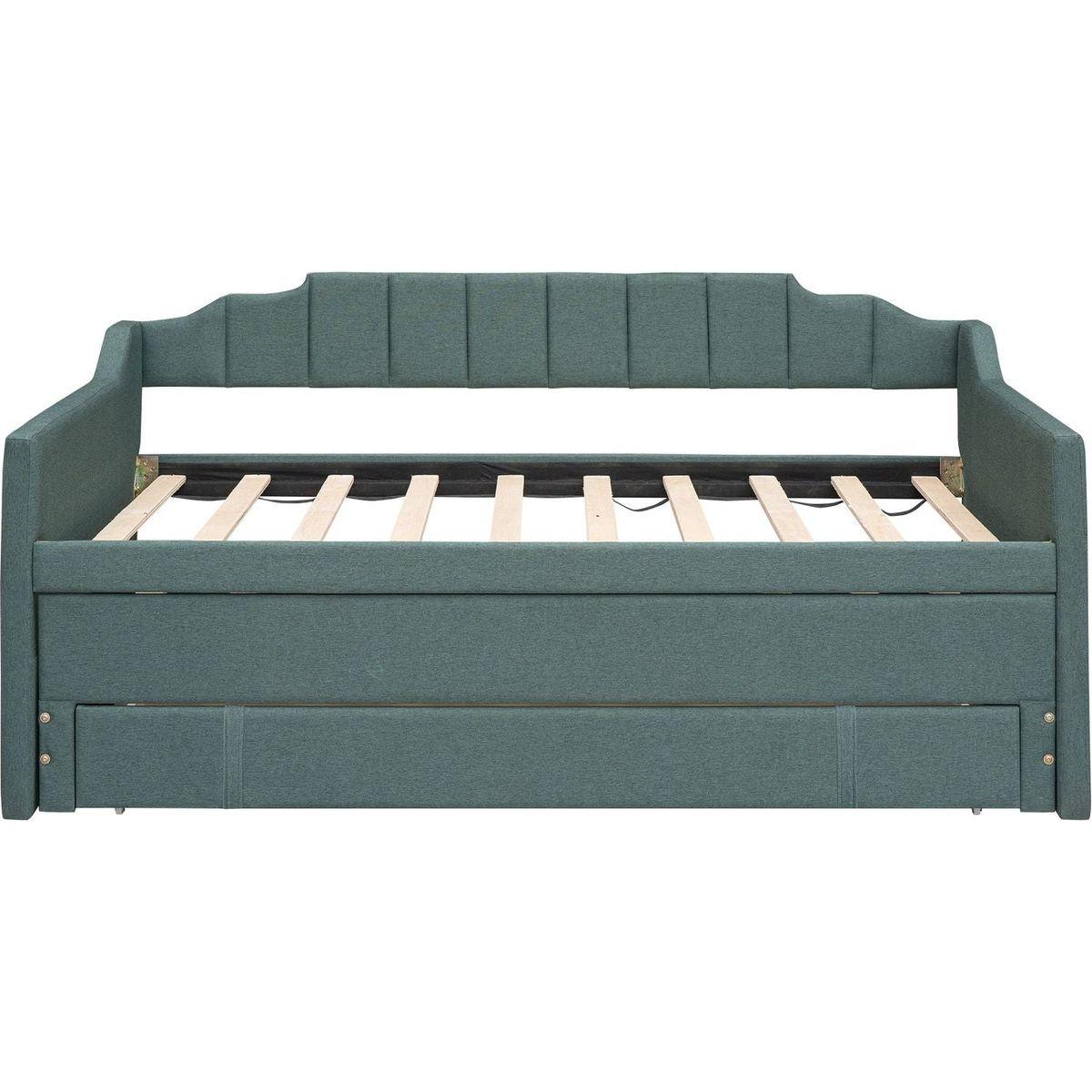 Twin Size Upholstered Daybed with Trundle and Three Drawers,Green