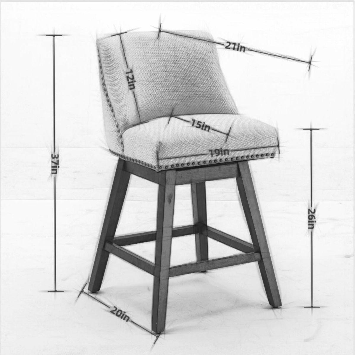 Counter Height Swivel Barstools, 26" H Seat Height Upholstered Bar Stools Set of 2, Fabric in Ivory - Streamdale Furniture