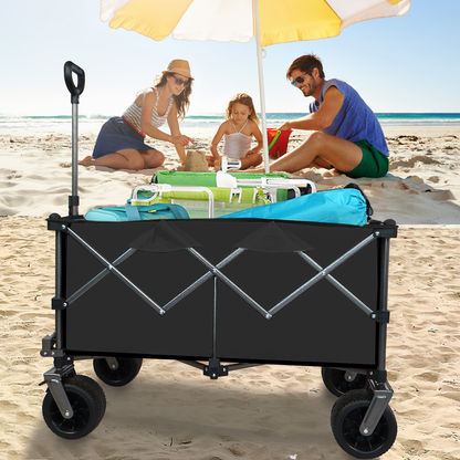 Collapsible Folding Wagon, Push Pull Foldable Beach Wagon Cart