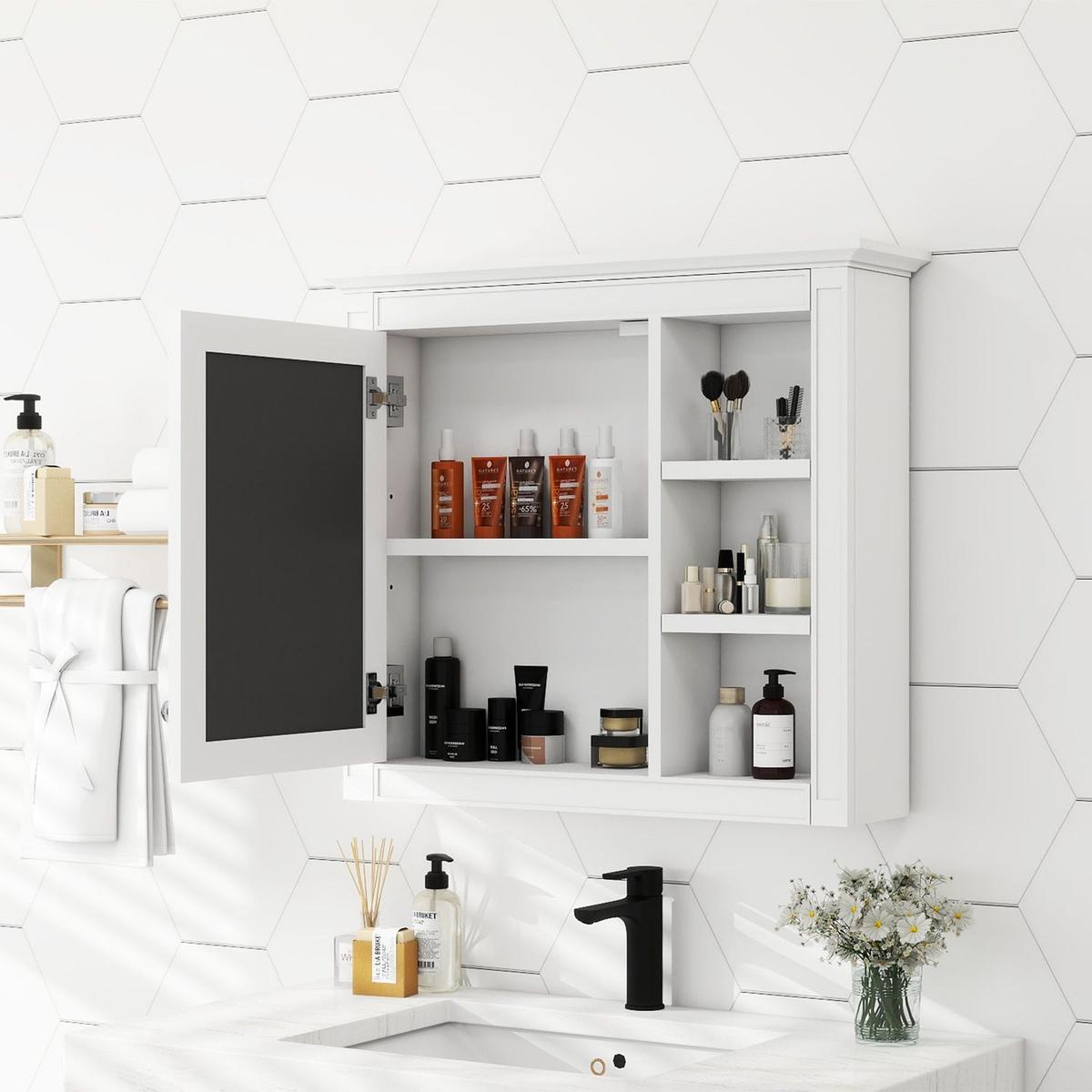 30" x 28" Medicine Cabinet, Wall Mounted Bathroom Storage Cabinet, Modern Bathroom Wall Cabinet with Mirror,Medicine Cabinet, Mirror Cabinet with 3 Open Shelves (Not Include Bathroom Vanity)