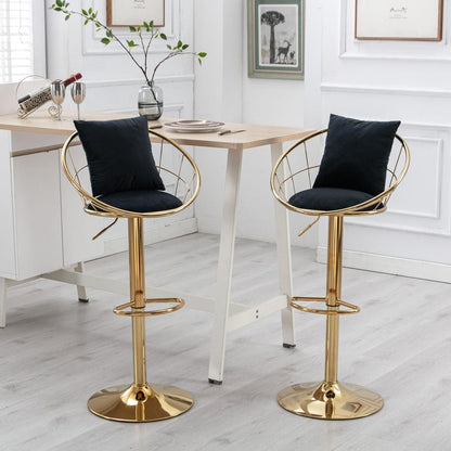 Black velvet bar chair, pure gold plated, unique design,360 degree rotation, adjustable height,Suitable for Dining room and bar,set of 2