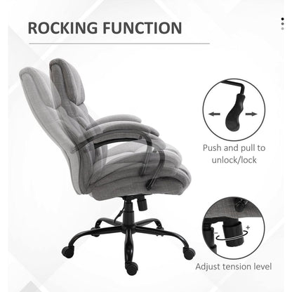 Vinsetto 500lbs Big and Tall Office Chair with Wide Seat, Ergonomic Executive Computer Chair with Adjustable Height, Swivel Wheels and Linen Finish, Light Grey