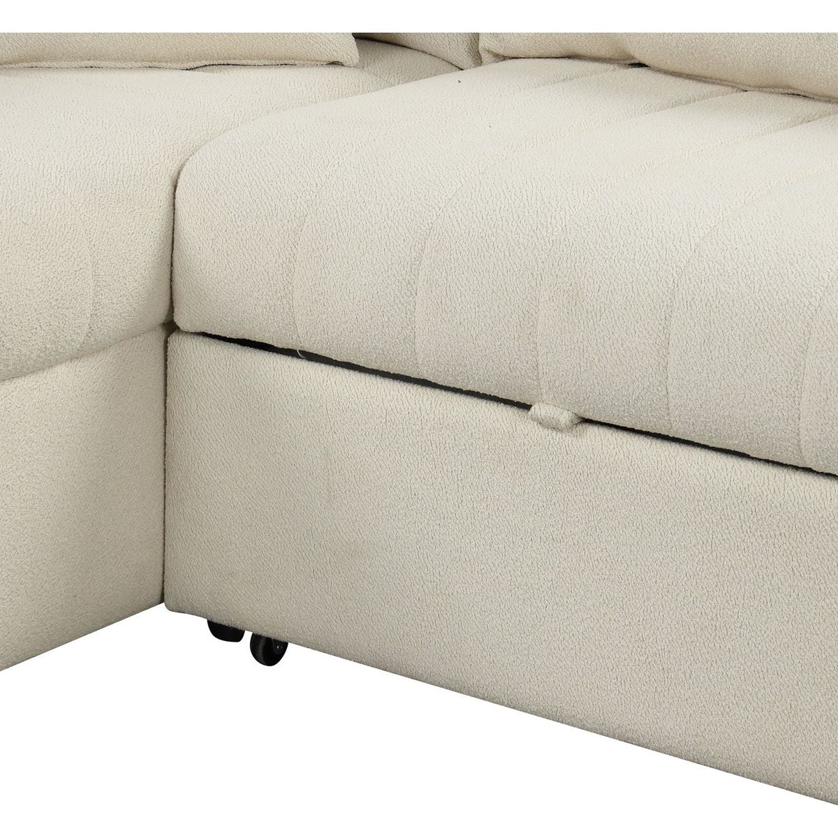 82.6" L-shaped Sectional Pull Out Sofa Bed Sleeper Sofa with Two USB Ports, Two Power Sockets and a Movable Storage Ottoman, Beige