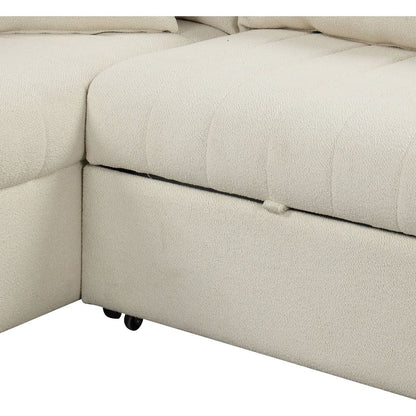 82.6" L-shaped Sectional Pull Out Sofa Bed Sleeper Sofa with Two USB Ports, Two Power Sockets and a Movable Storage Ottoman, Beige