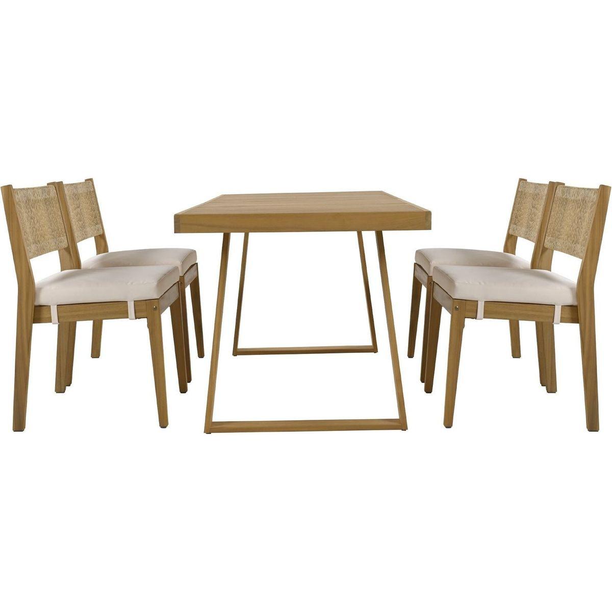 Multi-person Outdoor Acacia Wood Dining Table and Chair Set, Thick Cushions, Suitable for Balcony, Vourtyard, and Garden.