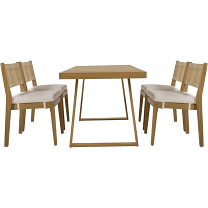 Multi-person Outdoor Acacia Wood Dining Table and Chair Set, Thick Cushions, Suitable for Balcony, Vourtyard, and Garden.